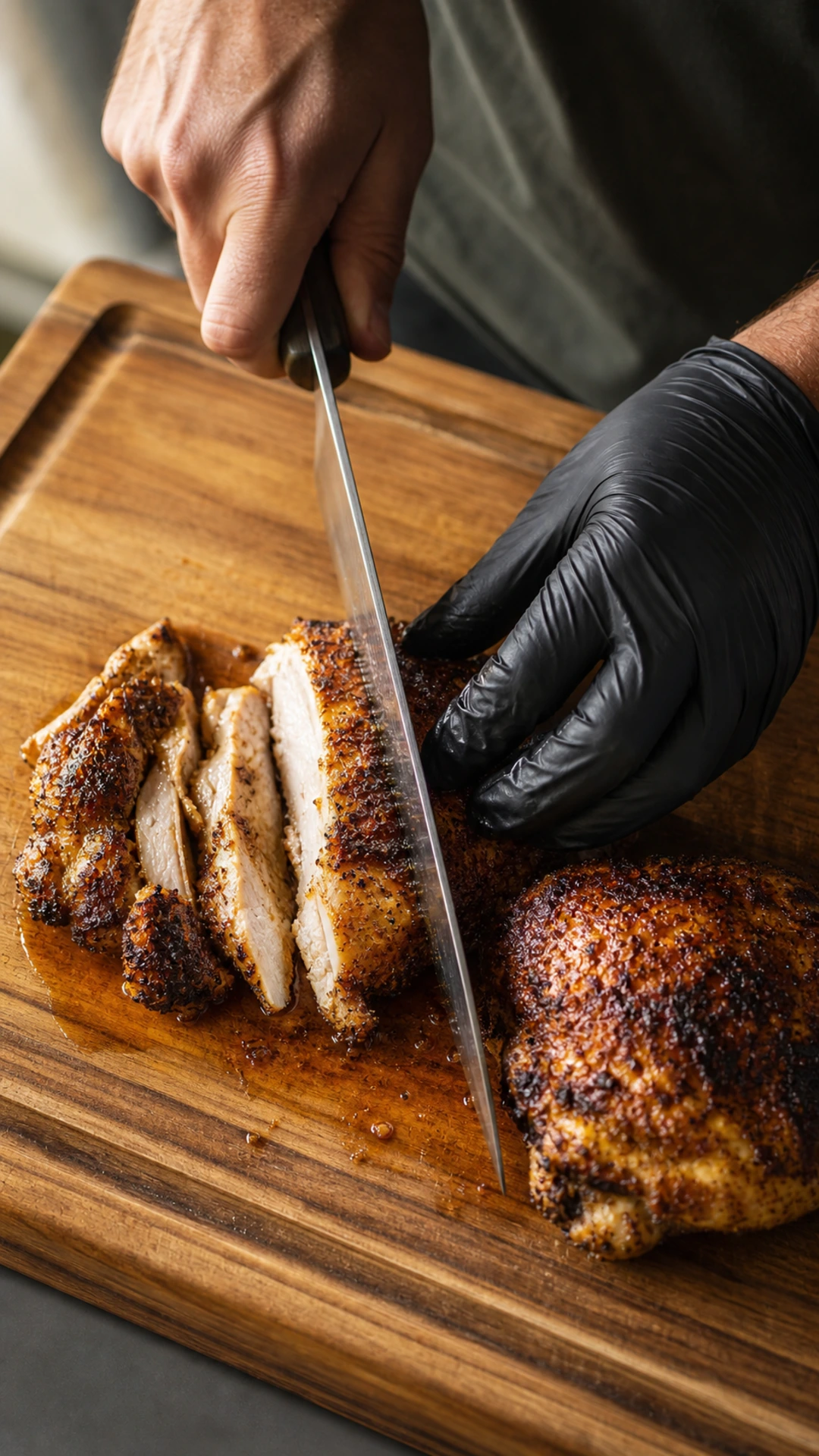 Step photo: slice adult chicken polished
