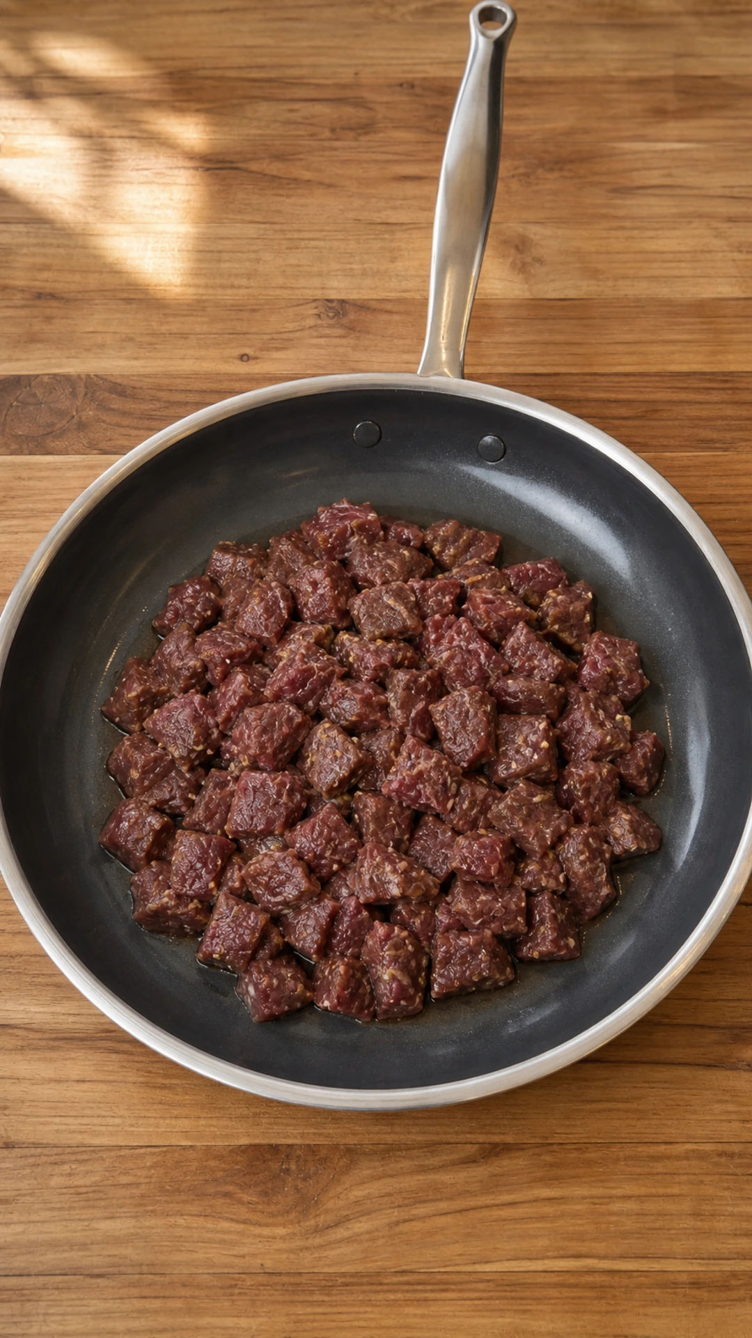 Step photo: add steak to skillet polished