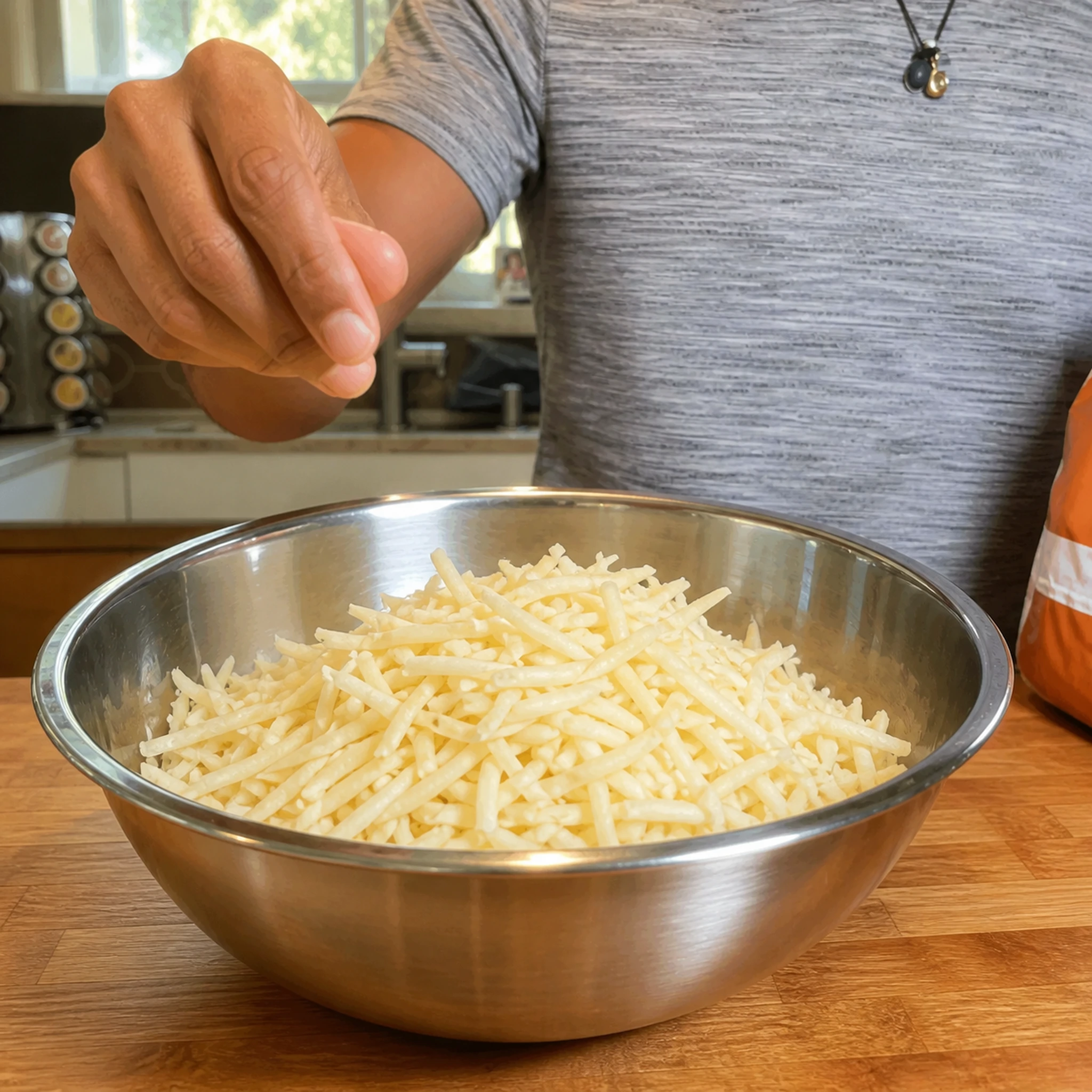Step photo: thawed hash browns polished