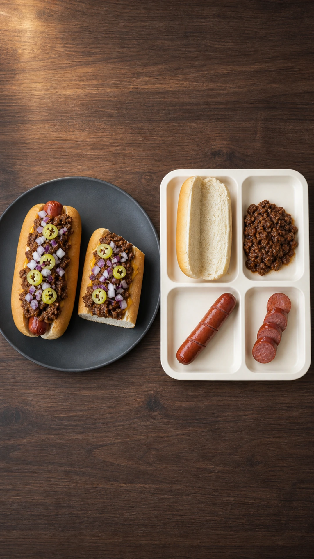 Split Plate Chili Hot Dogs