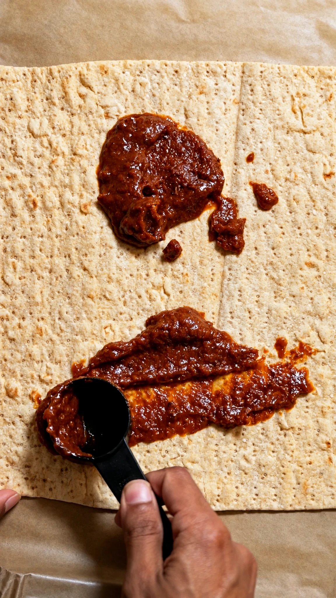 Step photo: spread spicy red sauce