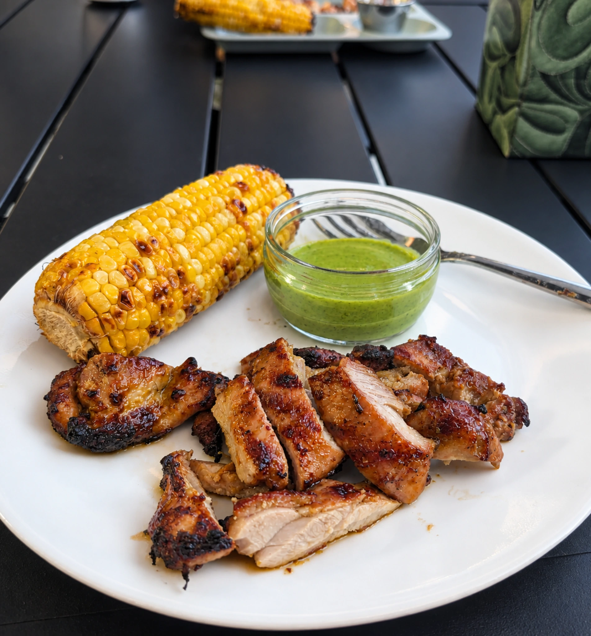 Peruvian-Style Chicken Thighs with Roasted Corn