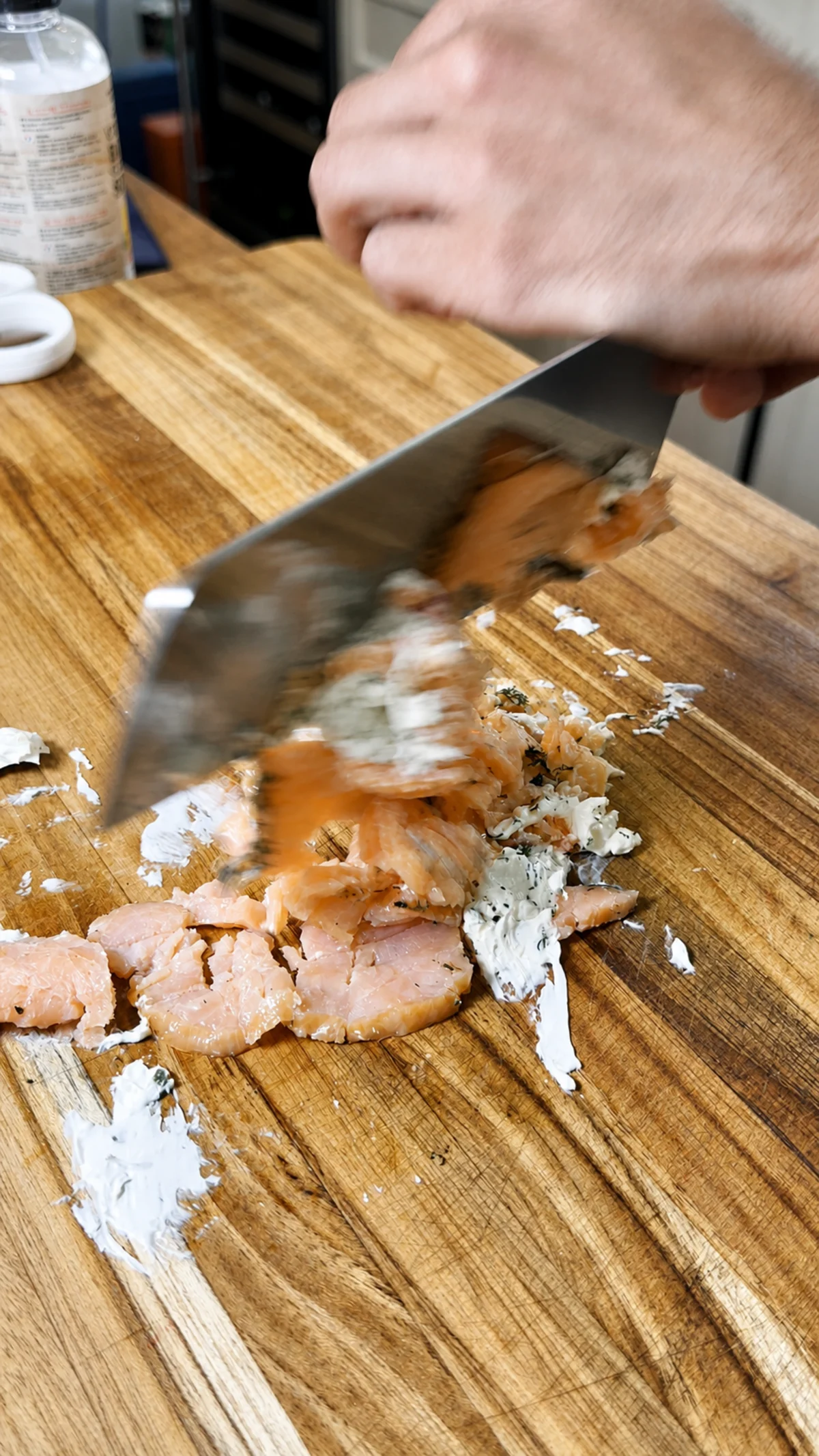Step photo: chop salmon cream cheese polished