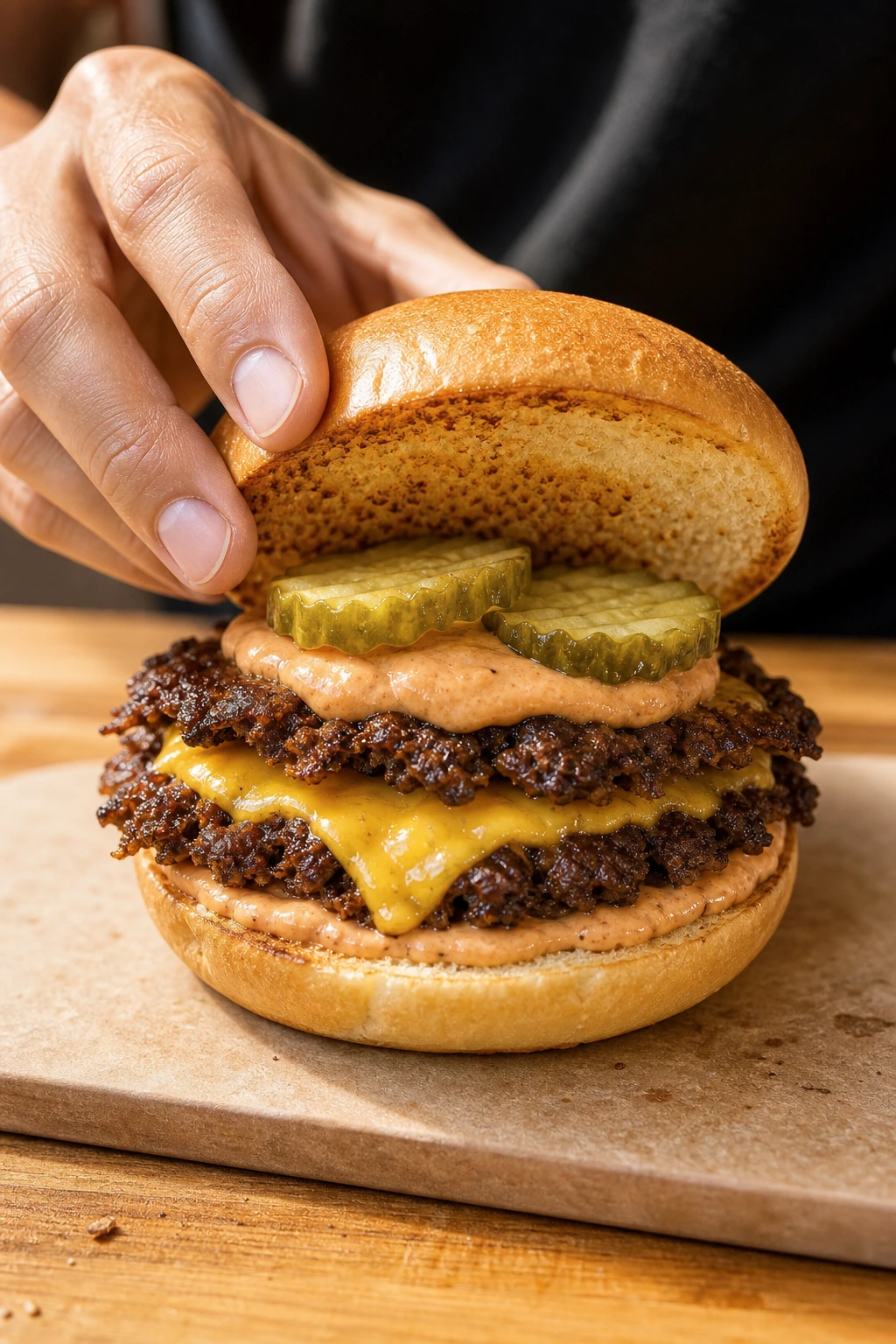 Step photo: assemble burger polished