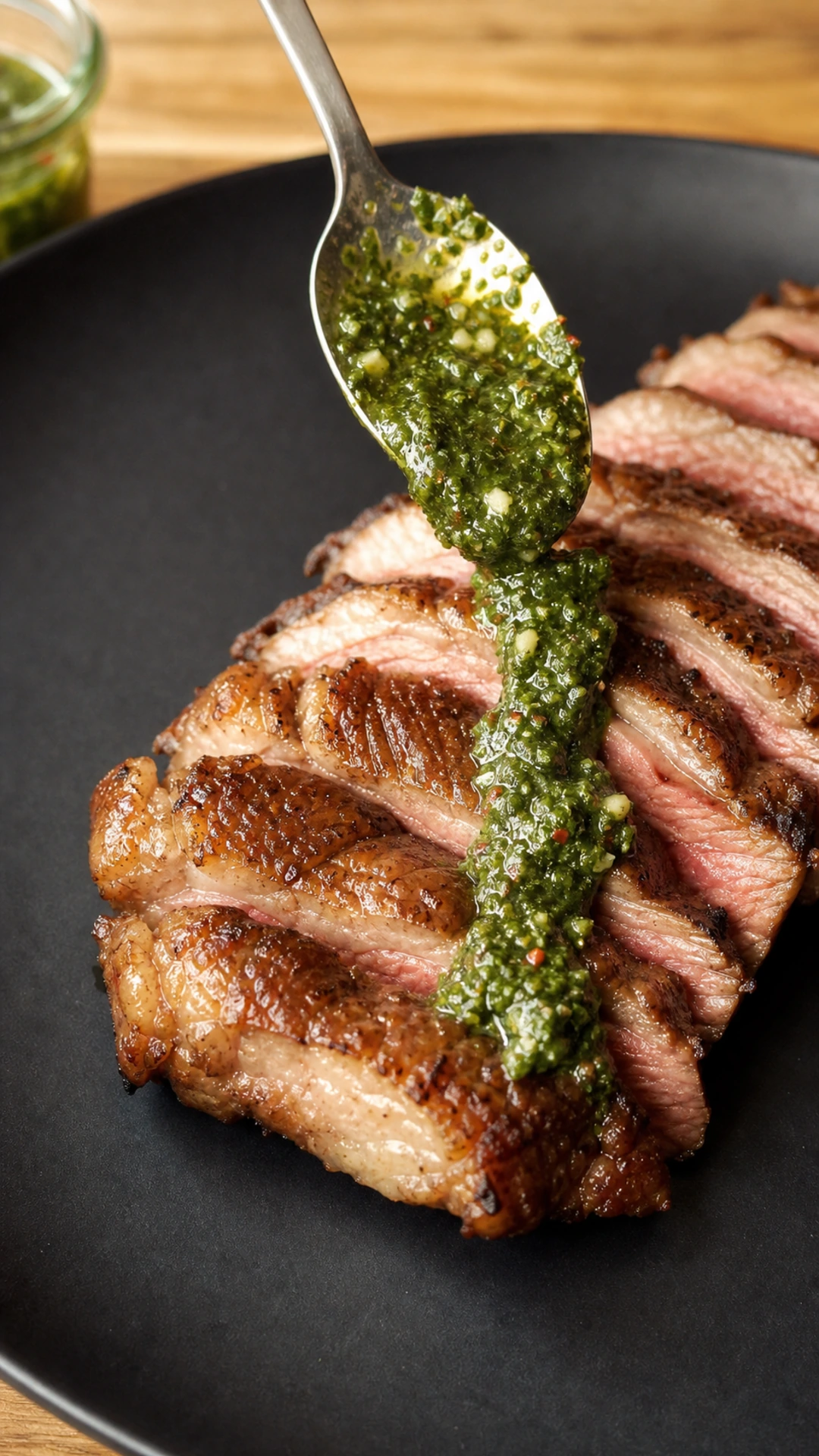 Step photo: spoon chimichurri polished